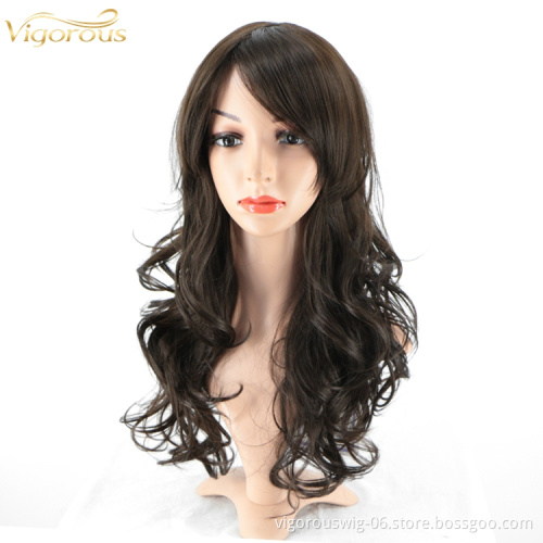 Vigorous Curly Side Part Long Wave for Women Synthetic Heat Resistant Party Wigs with bangs Natural Looking